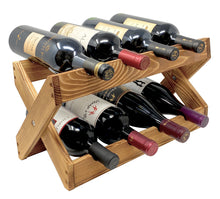 Foldable Wine Rack 8 Bottle Holder in Solid Wood for Kitchen Countertop, Cabinets and Bars